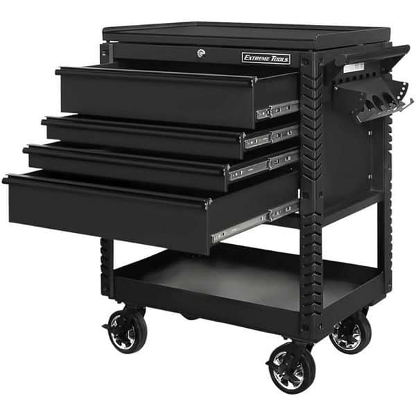 Extreme Tools EX3304TCMBBK EX Series 33 in. Deluxe 4-Drawer Tool Utility Cart with Bumpers in Matte Black