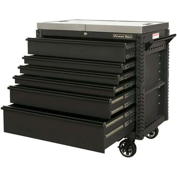 Extreme Tools EX4106TCSMBBK 41 in. 6 Drawer Tool Cart, Stainless Steel Top with Bumpers in Matte Black