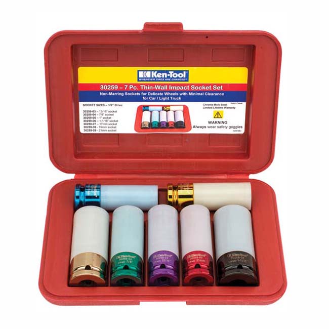Ken-Tool 30259 7-Piece 1/2 in. Drive Thin-Wall Impact Socket Set