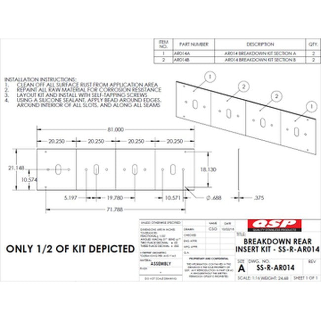 QSP SS-R-ARO14 Rear Slip Plate Inserts for Rotary 20 x 81" RSP replacement part