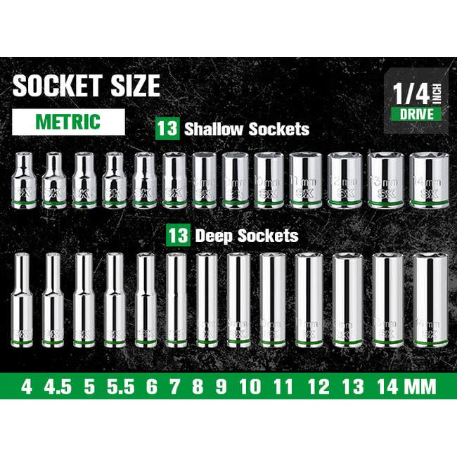 SK Tools - 30 Piece 1/4 in.- Drive, 6 Point, Standard & Deep, Metric Chrome Socket Set