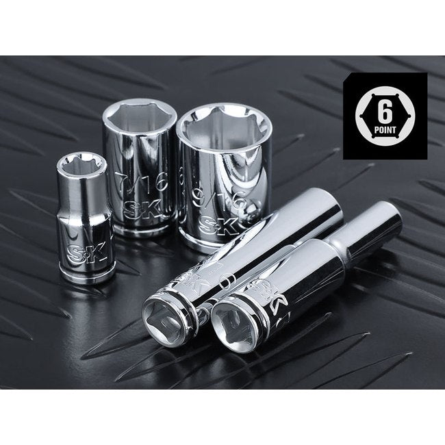SK Tools - 24 Piece 1/4 in.- Drive, 6 Point, Shallow & Deep, SAE Chrome Socket Set with 216-Position Ratchet