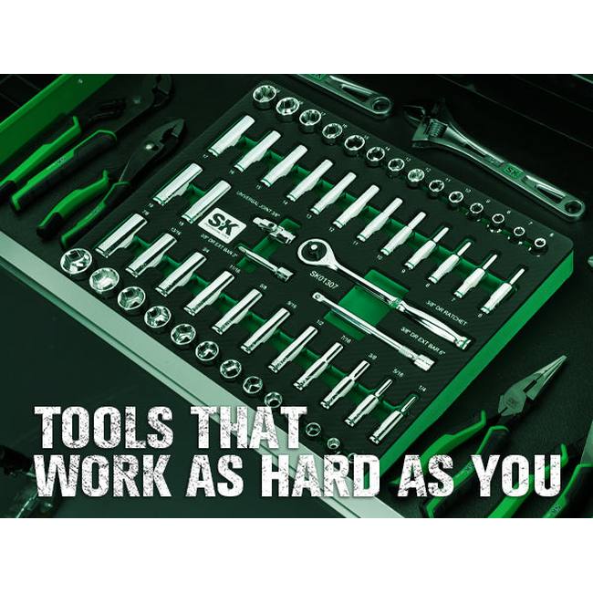 SK Tools - 56 Piece 3/8 in.- Drive, 6 Point, Standard & Deep, SAE & Metric Chrome Socket Set