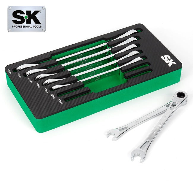 SK Tools - X-Frame 7 Piece, 6 point, Metric Combination Ratcheting Wrench Set