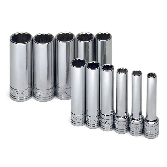SK Tools - 11 Piece 1/4 in.- Drive 12 Point Deep Metric Chrome Socket Set