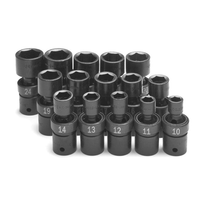 SK Tools - 15 Piece 1/2 in.- Drive Metric Swivel Impact Socket Set