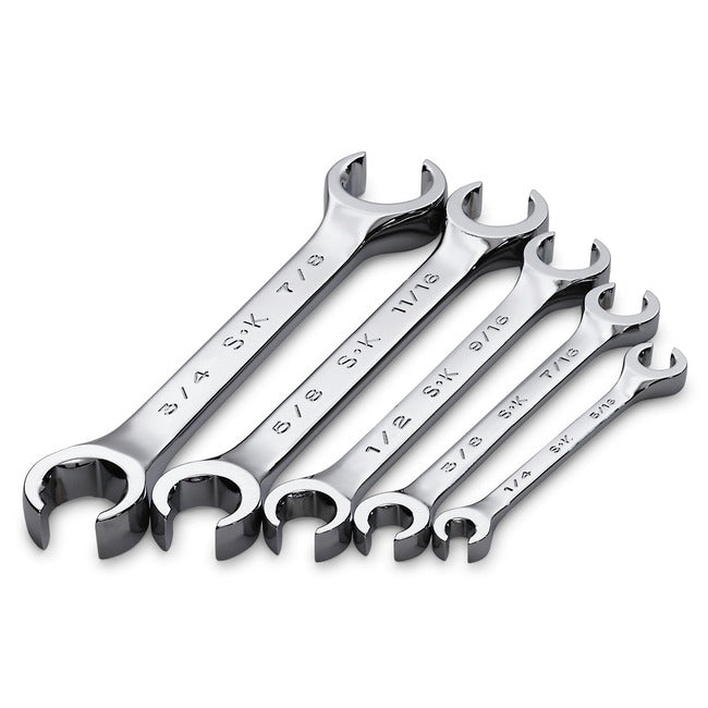 SK Tools - 5 Piece 6 Point Fractional Flare Nut Chrome Wrench Set
