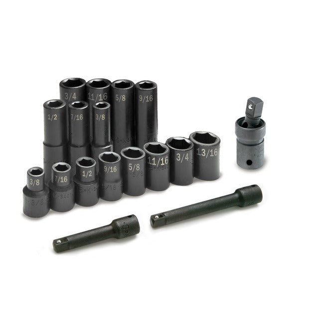 SK Tools - 17 Piece 1/2 in.- Drive 6 Pt SAE Std and Deep Impact Socket Set
