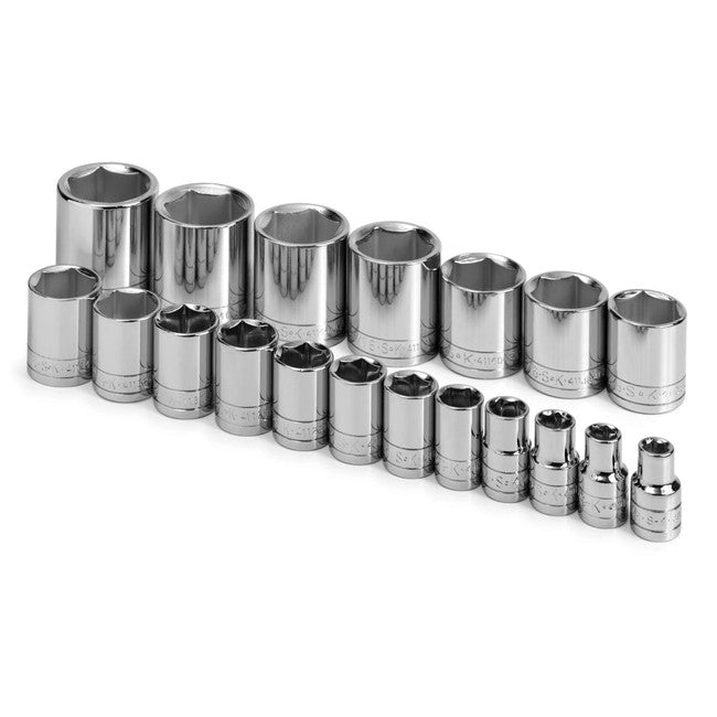 SK Tools - 19 Piece 1/2 in.- Drive 6 Pt Standard Fractional Chrome Socket Set