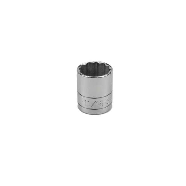 SK Tools - 11/16 in.- 3/8 in.- Drive 12 Point Fractional Standard Chrome Socket