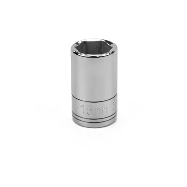 SK Tools - 15 mm 1/2 in.- Drive 6 Point Metric Standard Chrome Socket