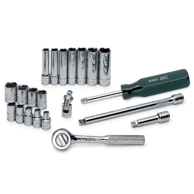 SK Tools - 21 Piece 1/4 in.- Drive 6 Pt Standard and Deep Fractional Chrome Socket Set