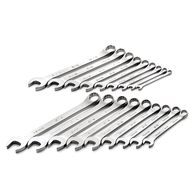 SK Tools - 18 Piece 12 Pt SAE/Metric Regular Combination Chrome Wrench Set