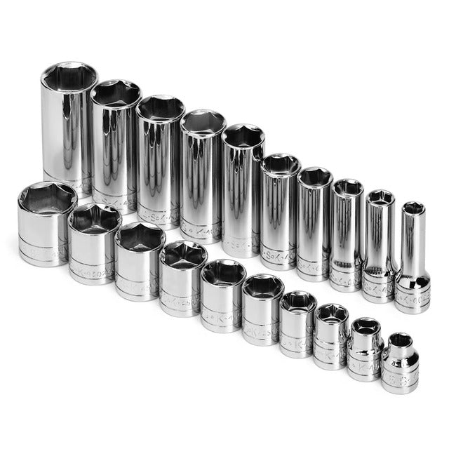 SK Tools - 20 Piece 3/8 in.- Drive 6 Pt Std, Deep SAE Socket Set