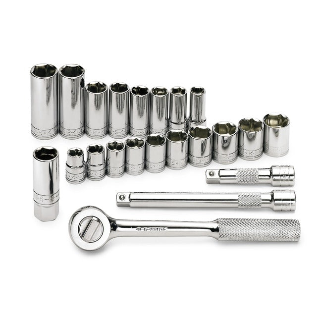 SK Tools - 22 Piece 3/8 in.- Drive 6 Pt Std and Deep Metric Chrome Socket Set