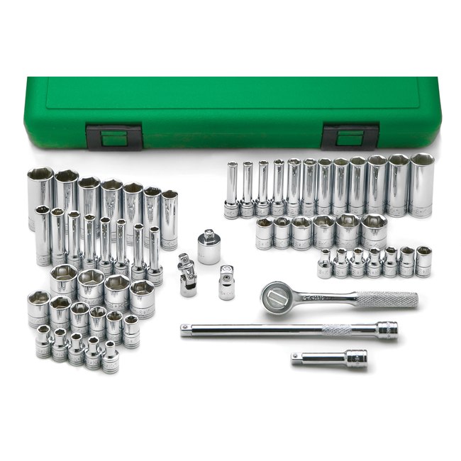 SK Tools - 60 Pc 1/4 in.- Drive 6 Pt Std and Deep SAE and Metric Socket Set
