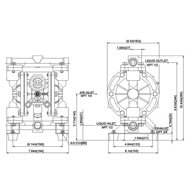 Zeeline ZE0816AB 0 5 inch Double Diaphragm Pump | Tire Equipment Supply