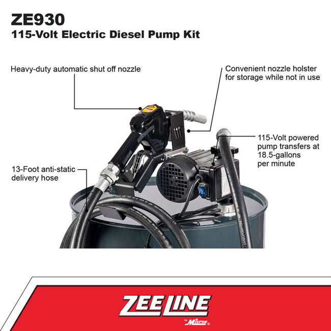 Zeeline ZE930 115 Volt Electric Diesel Pump Kit 18 5 GPM | Tire Equipment Supply
