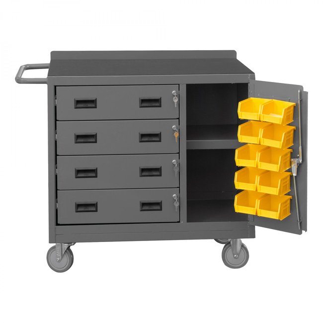 DURHAM MFG 2211-DLP-RM-10B-95 Mobile Bench Cabinet, 10 Yellow Bins