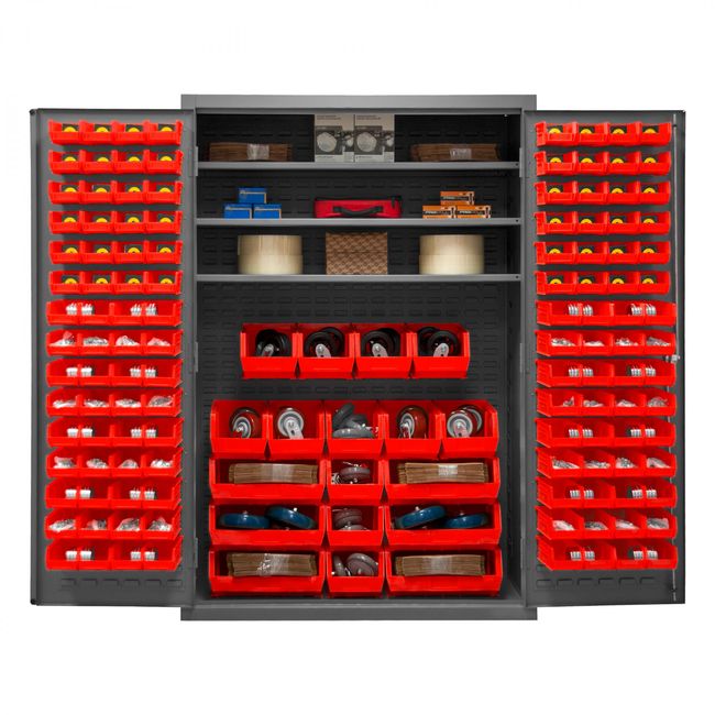 DURHAM MFG 2502-138-3S-1795 Cabinet, 3 Shelves, 138 Red Bins