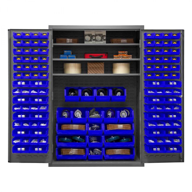 DURHAM MFG 2502-138-3S-5295 Cabinet, 3 Shelves, 138 Blue Bins
