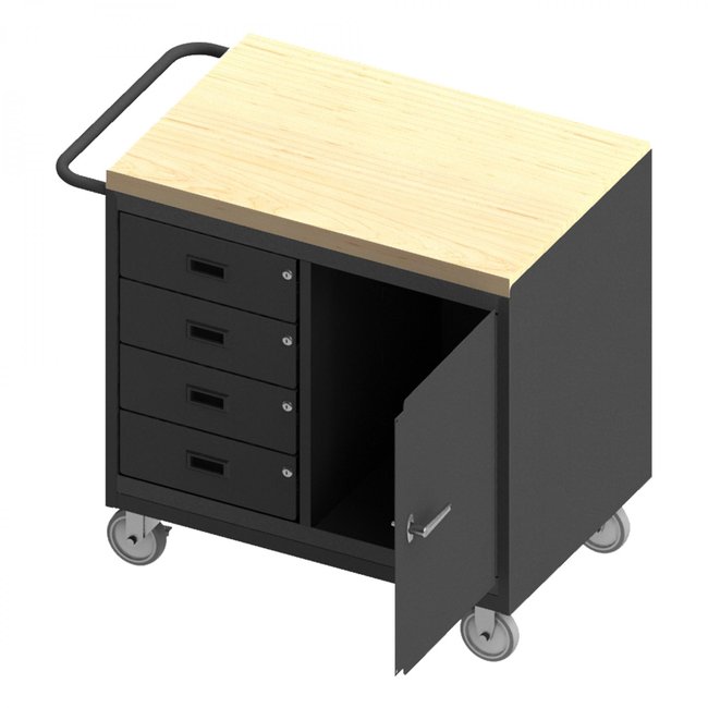 DURHAM MFG 3121-MT-95 Mobile Bench Cabinet, 4 Drawer, Maple