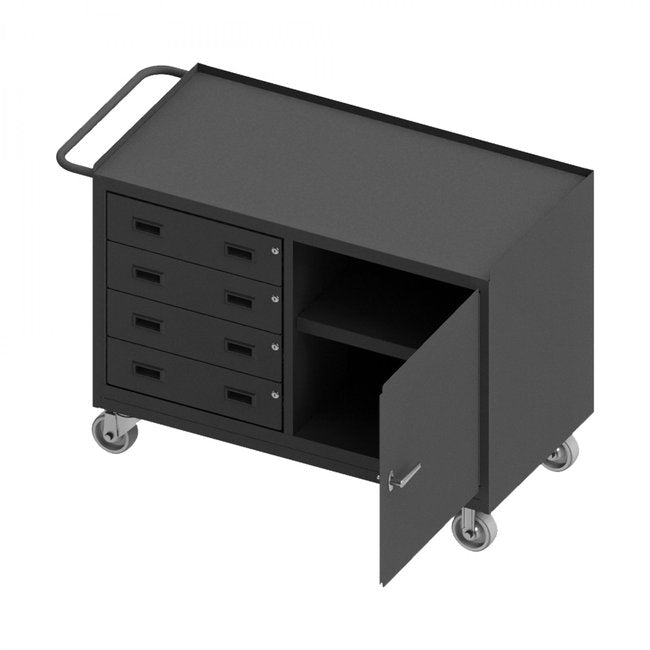 DURHAM MFG 3401NVS-5PU-95 Mobile Bench Cabinet, 1 Shelf, 4 Drawers