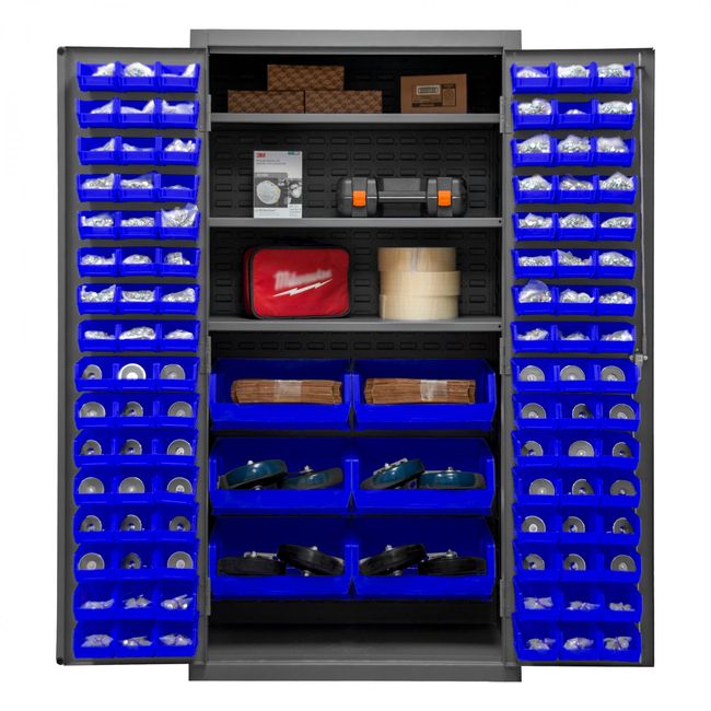 DURHAM MFG 3501-BDLP-102-3S-5295 Cabinet, 3 Shelves, 102 Blue Bins