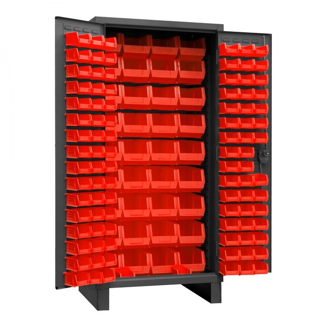 DURHAM MFG 3702-132-1795 Cabinet, 132 Red Bins
