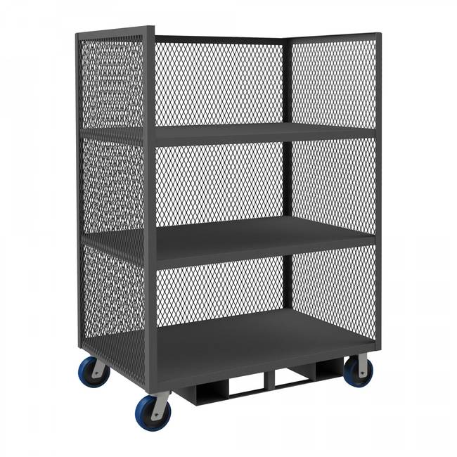 DURHAM MFG 3STFP-EX2448-3-6PU-95 3 Sided Mesh Truck, 3 Shelves, No Handle