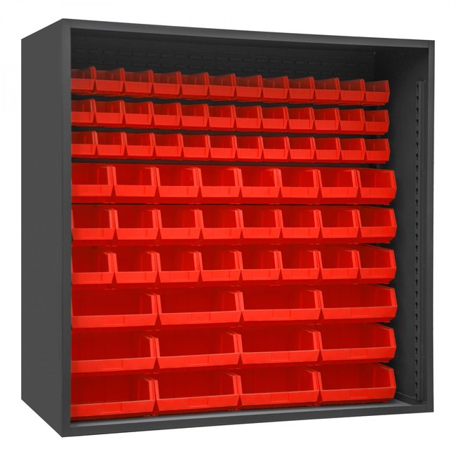 DURHAM MFG 5023-72-1795 Enclosed Shelving, 72 Red Bins