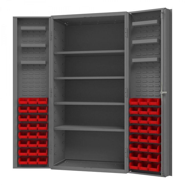 DURHAM MFG DC36-48-4S6DS-1795 Cabinet, 4 Shelves, 48 Red Bins
