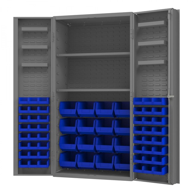 DURHAM MFG DC36-642S6DS-5295 Cabinet, 2 Shelves, 64 Blue Bins