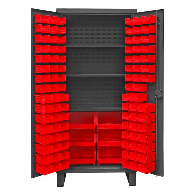 DURHAM MFG HDC36-102-3S1795 Cabinet, 3 Shelves, 102 Red Bins
