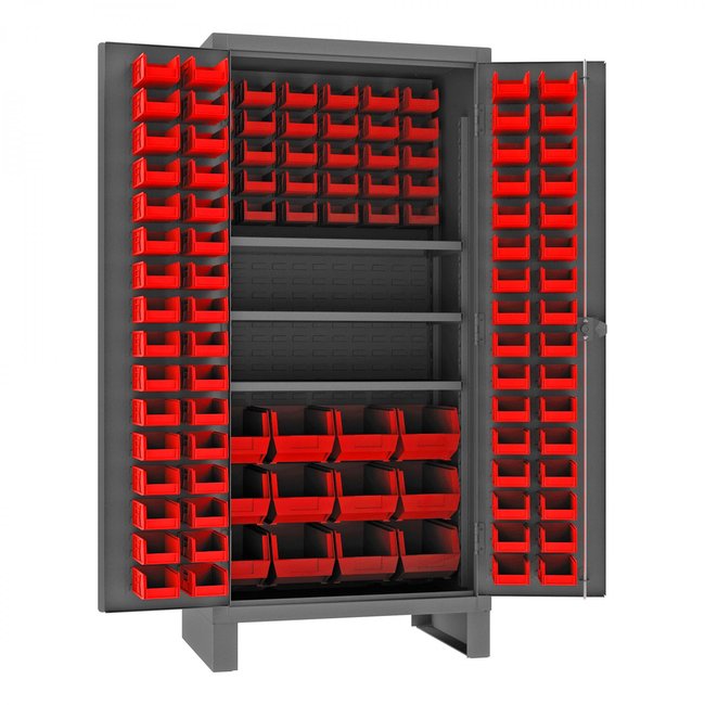 DURHAM MFG HDC36-108-3S1795 Cabinet, 3 Shelves, 108 Red Bins