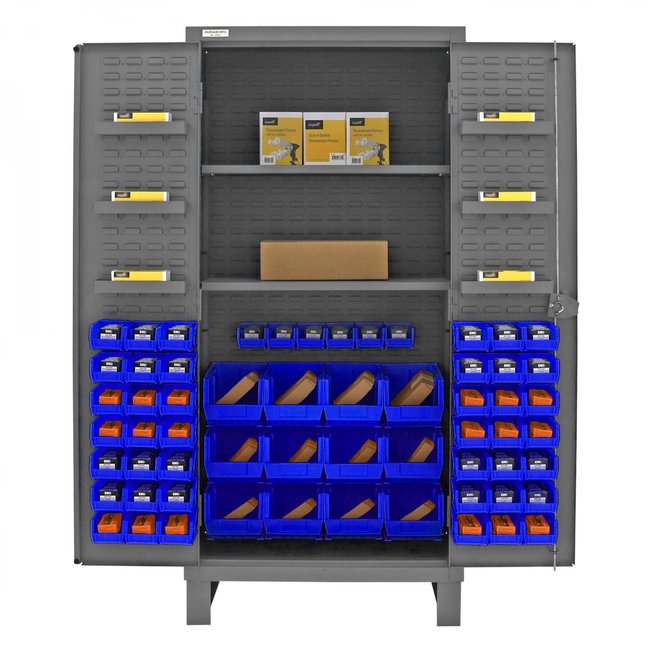 DURHAM MFG HDC36-60-2S6D5295 Cabinet, 2 Shelves, 60 Blue Bins