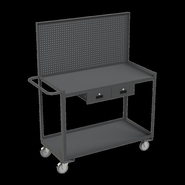 DURHAM MFG RSC-2448-2-PB-2DR-95 Stock Cart, 2 Shelf, 2 Drawers, Pegboard