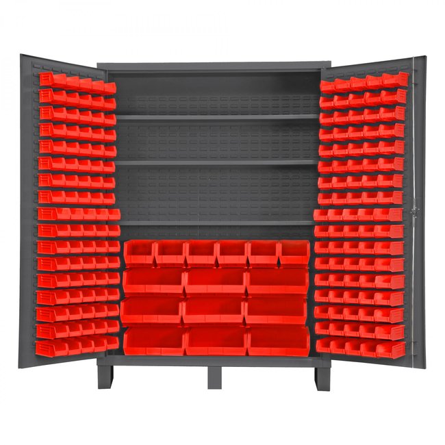 DURHAM MFG SSC-185-3S-1795 Cabinet, 3 Shelves, 185 Red Bins