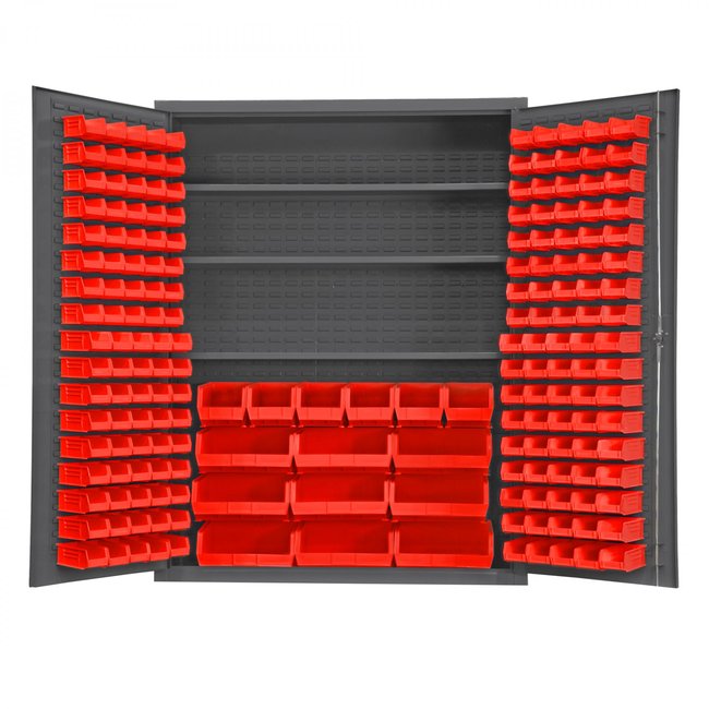 DURHAM MFG SSC-185-3S-NL-1795 Cabinet, 3 Shelves, 185 Red Bins
