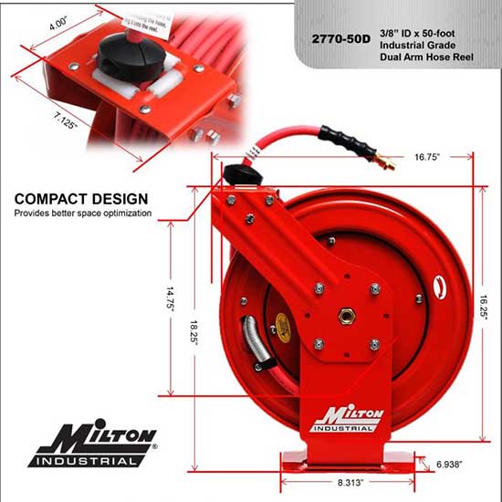 Milton 2770-50D - 3/8" x 50 ft. Industrial Hose Retracting Reel