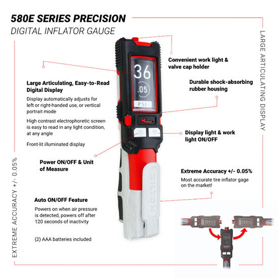 Milton S-580eKIT Precision Inflation Gauge Kit, Digital 0 to160 PSI, w/ 4 chucks and 15" Hose
