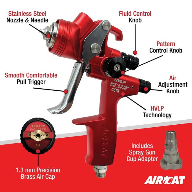 AIRCAT 6900 Hvlp Gravity Feed Spray Gun 1 3 Mm