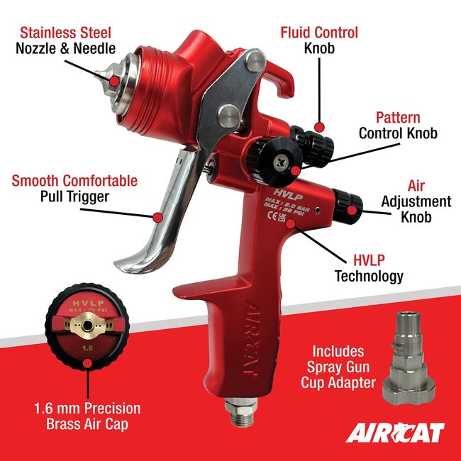 AIRCAT 6905 Hvlp Gravity Feed Spray Gun 1 6 Mm