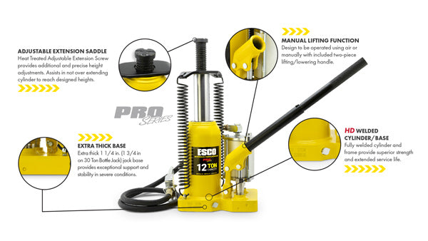 ESCO 10380 Pro Series 12 Ton Air Hydraulic Bottle Jack
