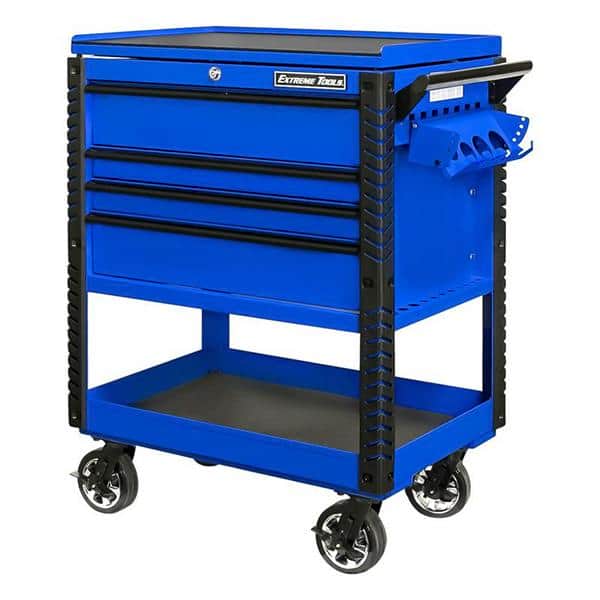 Extreme Tools EX3304TCBLBK EX Series 33 in. Deluxe 4-Drawer Tool Utility Cart with Bumpers in Blue