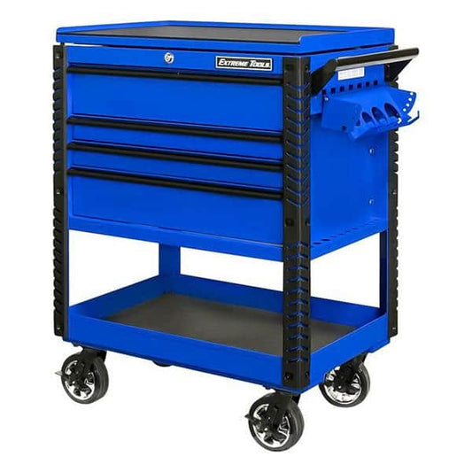 Extreme Tools EX3304TCBLBK EX Series 33 in. Deluxe 4-Drawer Tool Utility Cart with Bumpers in Blue