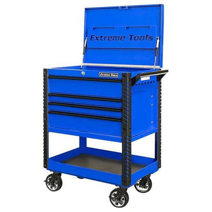 Extreme Tools EX3304TCBLBK EX Series 33 in. Deluxe 4-Drawer Tool Utility Cart with Bumpers in Blue