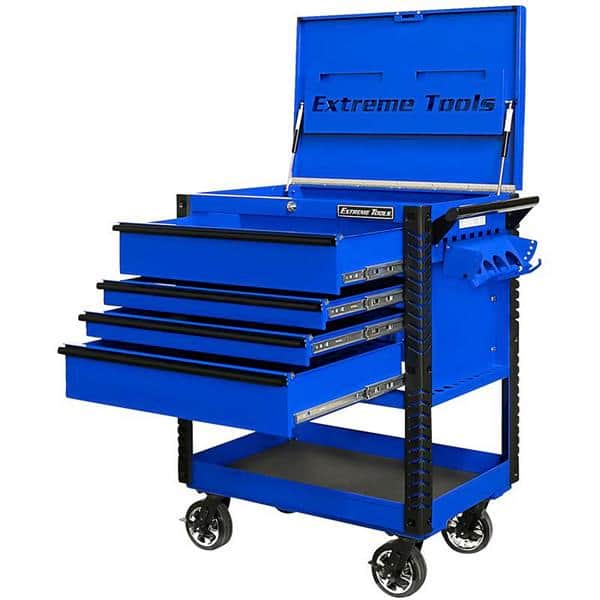 Extreme Tools EX3304TCBLBK EX Series 33 in. Deluxe 4-Drawer Tool Utility Cart with Bumpers in Blue