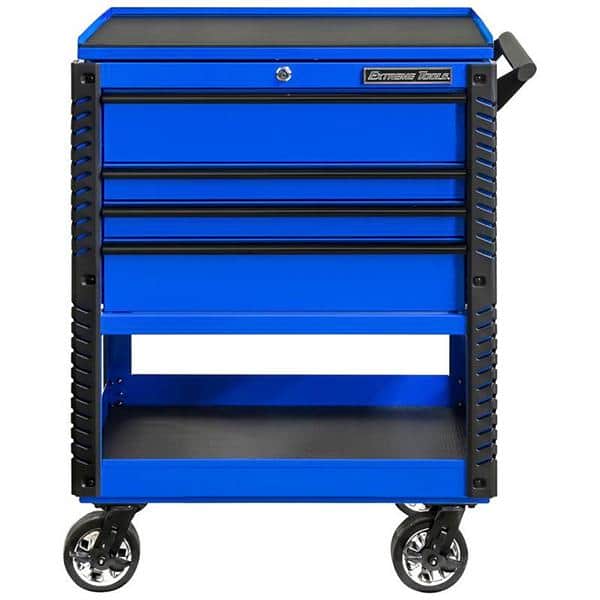 Extreme Tools EX3304TCBLBK EX Series 33 in. Deluxe 4-Drawer Tool Utility Cart with Bumpers in Blue