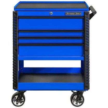 Extreme Tools EX3304TCBLBK EX Series 33 in. Deluxe 4-Drawer Tool Utility Cart with Bumpers in Blue